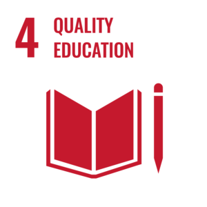 Icon representing "Quality Education" with a red open book and pencil, labeled as number 4.