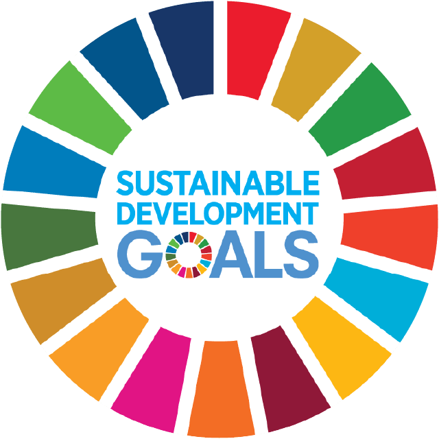 United Nations Sustainable Development Goals logo with a circular pattern of colorful segments surrounding the text.